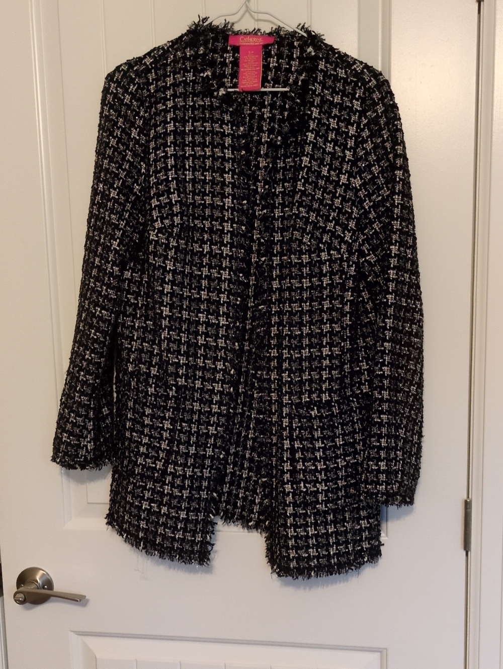 Catherine Malandrino Black & White Tweed Open-Front Blazer